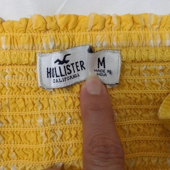 Hollister Sleeveless Smocked Crop Top, Color Yellow/White, Size M - Picture 8 of 10